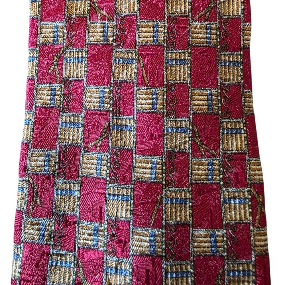Fumagalli Italy 100% Silk Tie Red Gold Geometric Check Mens Necktie Luxury - Picture 11 of 16